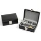 Black Leather Jewelry Case with Dividers, Slots for Cufflinks and Locking Clasp. Pigskin Lined
