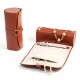 Tan Leather Jewelry Roll with Zippered Compartments for Watches or Bracelets, Straps for Hanging Necklaces and for Rings or Earrings