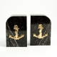Green Marble Gold Plated "Anchor" Bookends,