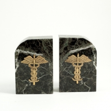 Green Marble Gold Plated "Medical" Bookends, 