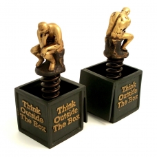 "Think Outside The Box" Bookends, Bronzed Finish,