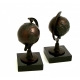Globe Bookends, Bronzed on Marble Base, 