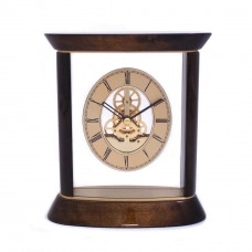 "Miami" Clock, Skelton Movement, Walnut Wood and Gold Plated, 