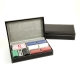 Card and Chips Set with 160, 8.8 grams Chips, Two Decks of Cards & Dice in a Black Leather Case.