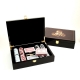 Card and Chips Set with 200, 11.5 grams Chips, Two Decks of Cards & Poker Dice. Inlaid in a Lacquer Wood Box.