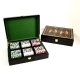 Card and Chips Set with 300, 11.5 grams Chips, Two Decks of Cards & Poker Dice. Inlaid in a Lacquer Wood Box