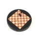 Chess Set in Wood with Black Leather Wrapped Around the Playing Board. Playing Pieces in Wood.