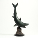 Brass Predator Shark Sculpture on Wood Base.