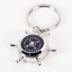 Nickel Plated Keyring with Compass and Ships Wheel Design